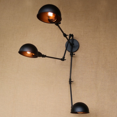 Industrial Vintage 3 Light Multi Light Wall Sconce with Bowl Metal Shade in Black