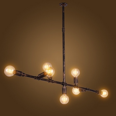 Industrial Vintage 7 Light Multi Light Pendant in Open Bulb Style, 53''W, Rust