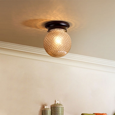 Industrial Vintage Flush Mount Ceiling Fixture with Globe Glass Shade in Amber