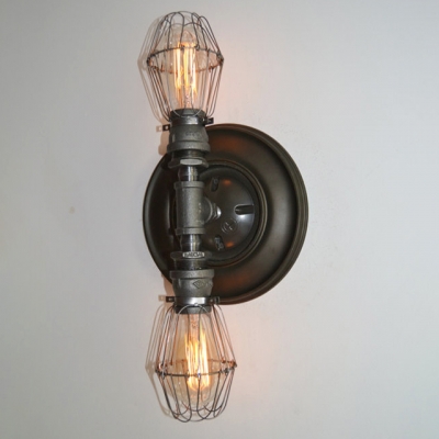 Industrial 2 Light Semi-Flush Ceiling Light with Metal Cage Shade in Pipe Style, 21''W