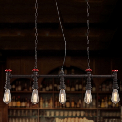 Industrial 5 Light Multi Light Pendant with Valve in Open Bulb Style, Rust