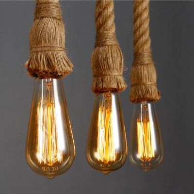 Industrial 59''W Multi Light Pendant with Rope and Rust Pipe, 8 Light