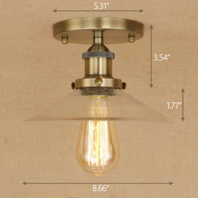 Industrial 8.7''W Flushmount Ceiling Light with Cone Glass Shade in Vintage Style
