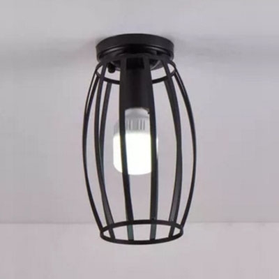 Industrial Nordical Flush Mount Ceiling Fixture with Metal Cage in Black, 5.9''W