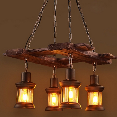 Industrial Vintage 21''W Multi Light Pendant with Glass Shade in Nautical Style, 4 Light