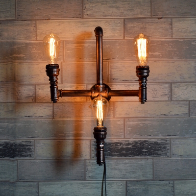 Industrial 3 Light Multi Light Wall Sconce in Bar Style, 14.6''W, Rust
