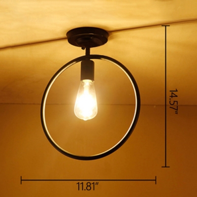 Industrial Style Semi-Flush Ceiling Light Round 1 Light for Bedroom Hallway, Black