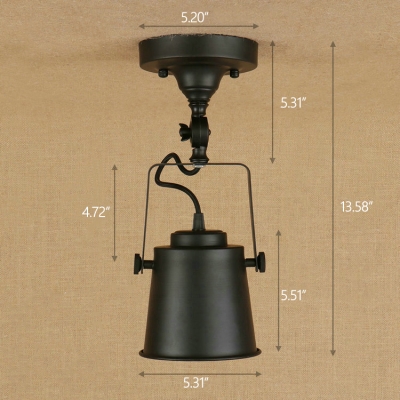 Industrial 5.3''W Semi-Flush Ceiling Light Soptlight with Metal Shade in Black