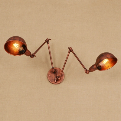 Industrial Vintage 2 Light Multi Light Wall Sconce with Adjustable Fixture Arm in Rust