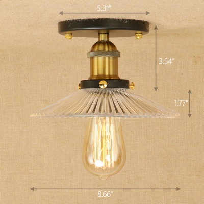 Industrial Vintage 8.7''W Flush Mount Ceiling Fixture with Ribbed Glass Shade
