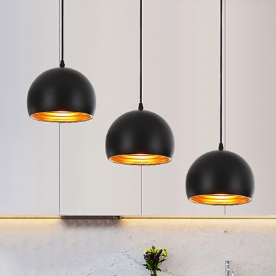 Industrial 20''W Multi Light Pendant with Dome Metal Shade in Nordical Style, 3 Light, Black