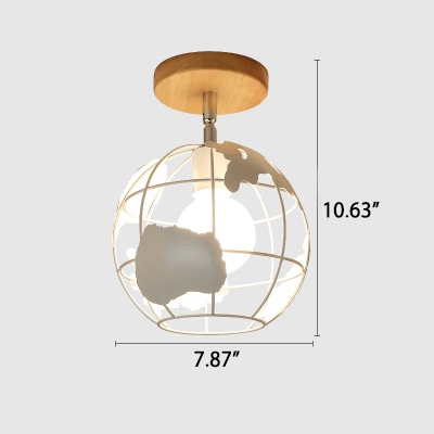 Industrial 8''W Flushmount Ceiling Light with Globe Metal Cage in White/Black Finish