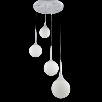 Industrial Nordical Multi Light Pendant with Globe Glass Shade in White Finish, 4 Light