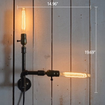Industrial Simple 2 Light Multi Light Wall Sconce in Open Bulb Style, Black