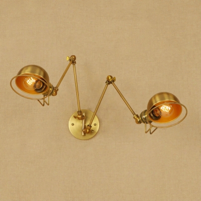 Industrial Vintage 2 Light Multi Light Wall Sconce with Adjustable Fixture Arm in Brass Style