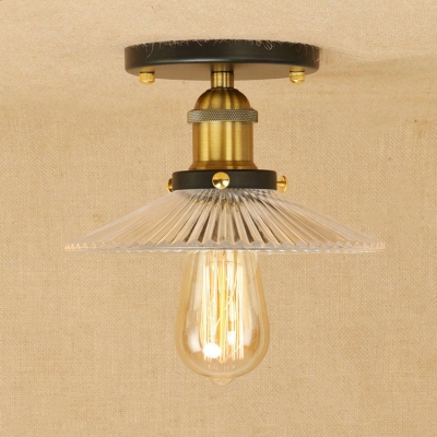 Industrial Vintage 8.7''W Flush Mount Ceiling Fixture with Ribbed Glass Shade