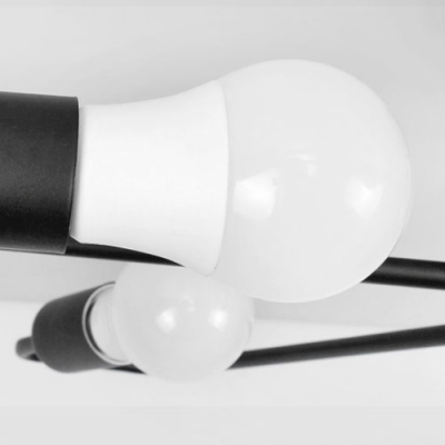 Industrial Wrought Iron 4 Light Semi-Flush Ceiling Light in Open Bulb Style, Black/White