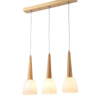 Industrial 3 Light Multi Light Pendant with White Glass Shade in Wood Finish