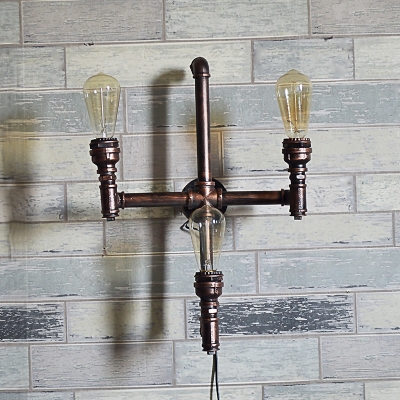 Industrial 3 Light Multi Light Wall Sconce in Bar Style, 14.6''W, Rust
