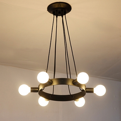 Industrial 6 Light Multi Light Pendant in Open Bulb Style, Black