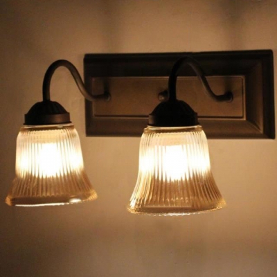 Industrial Vintage 2 Light Multi Light Wall Sconce with Bell Glass Shade and Gooseneck Fixture Arm