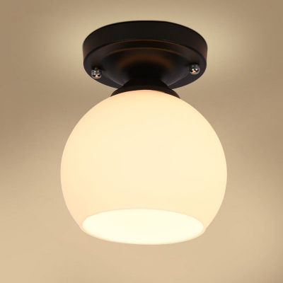 Industrial Vintage Flushmount Ceiling Light with 6.3''W Globe Glass Shade in White