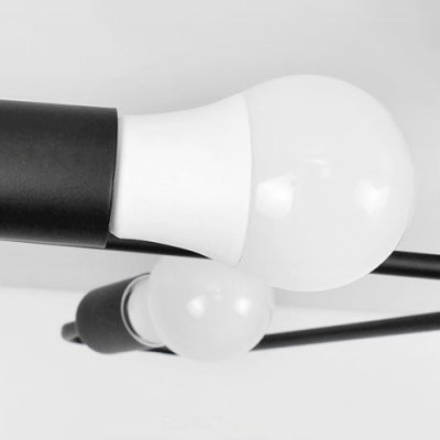 Industrial Wrought Iron 8 Light Semi-Flush Ceiling Light in Open Bulb Style, Black/White