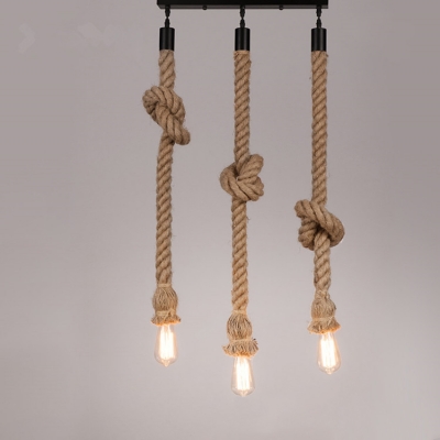 Industrial 13.8''W Multi Light Pendant with Rope in Vintage Style, 3 Light