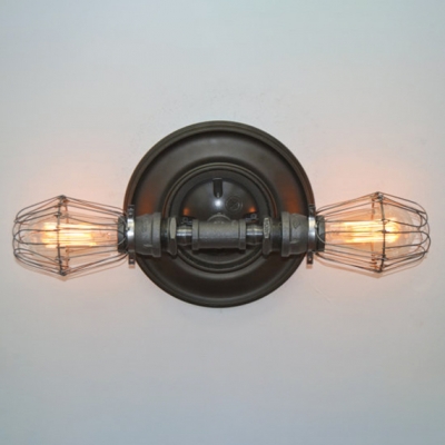 Industrial 2 Light Semi-Flush Ceiling Light with Metal Cage Shade in Pipe Style, 21''W