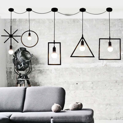 Industrial Nordical 5 Light Multi Light Pendant with Metal Cage Frame in Black