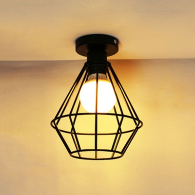 

Industrial Simple 7.9''W Flushmount Ceiling Light with Metal Cage in Black Finish, HL461859