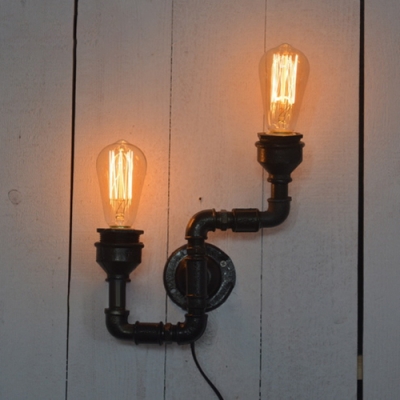 Industrial Wall Sconce with Pipe Fixture Arm, 2 Light