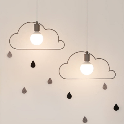 Industrial 2 Light Multi Light Pendant with Cloud Shape Metal Frame in White Finish