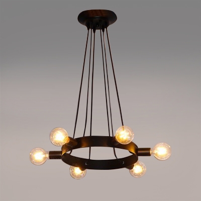 Industrial 6 Light Multi Light Pendant in Open Bulb Style, Black