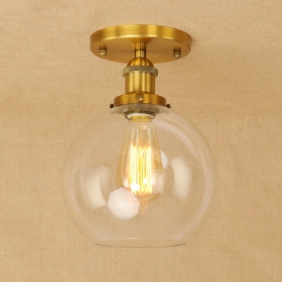 Industrial Vintage 8''W Flush Mount Ceiling Fixture with Globe Glass Shade in Brass/Bronze/Copper Finish