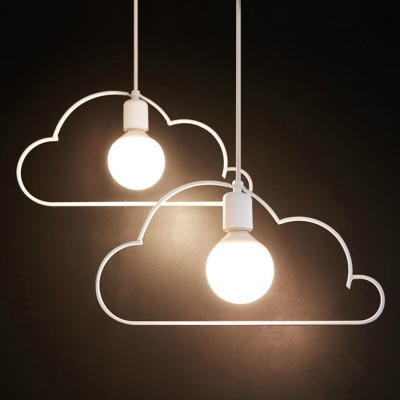 Industrial 2 Light Multi Light Pendant with Cloud Shape Metal Frame in White Finish