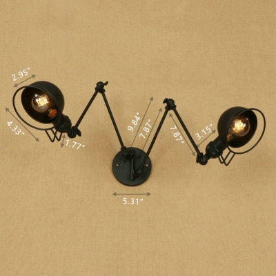 Industrial 2 Light Multi Light Wall Sconce with 4.3''W Metal Shade and Adjustable Fixture Arm