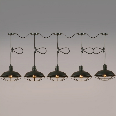 Industrial 5 Light Multi Light Pendant with Metal Cage in Barn Style, Black