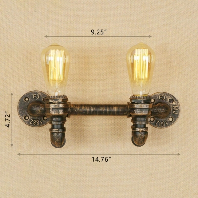 Industrial Vintage 2 Light Multi Light Wall Sconce in Pipe Style, 14.8''W, Bronze