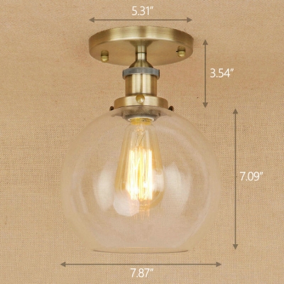 Industrial Vintage 8''W Flush Mount Ceiling Fixture with Globe Glass Shade in Brass/Bronze/Copper Finish