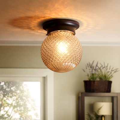 Industrial Vintage Flush Mount Ceiling Fixture with Globe Glass Shade in Amber