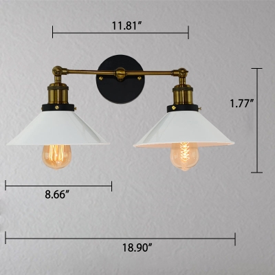 Industrial 19''W Multi Light Wall Sconce with 2 Light and Cone Metal Shade in Brass