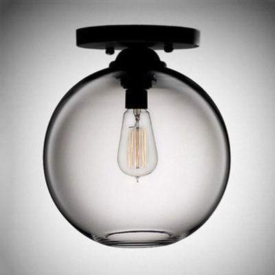 Industrial Flushmount Ceiling Light with Globe Glass Shade in Clear Finish