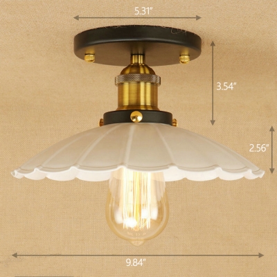 Industrial Vintage 9.8''W Flushmount Ceiling Light with Scalloped Metal Shade, White