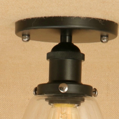 Industrial Vintage Flushmount Ceiling Light with Clear Glass Shade in Black Finish