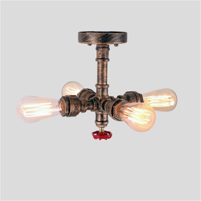 Industrial 4 Light Semi Flush Ceiling Light With Valve In Pipe Style