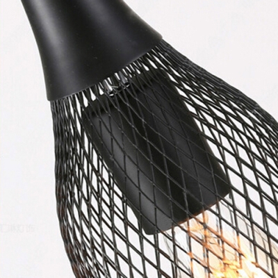 Industrial 6 Light Multi Light Pendant with Bottle Shape Metal Mesh in Bar Style