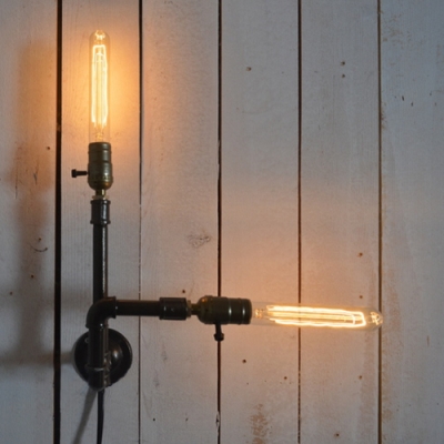 Industrial Simple 2 Light Multi Light Wall Sconce in Open Bulb Style, Black