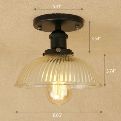 Industrial Vintage Flushmount Ceiling Light with 8.5''W Dome Glass Shade in Black/Brass