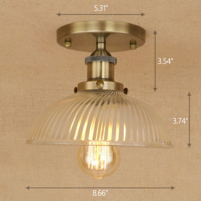 Industrial Vintage Flushmount Ceiling Light with 8.7''W Dome Glass Shade